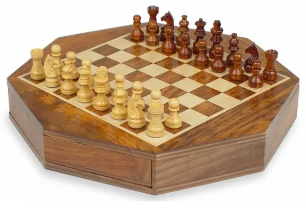 NIB Folding Aluminum Magnetic Chess Set 7.5 x 6.5 Brown Crocodile style 