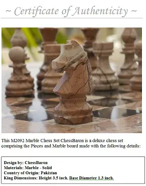 Chess Baron Certificate of Authenticity