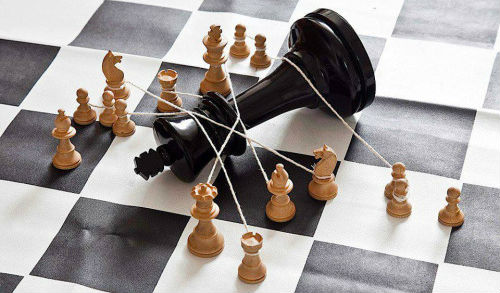 Chess King Pieces Tied up By Other Chess Pieces