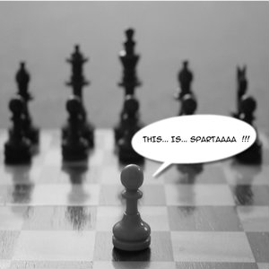 Chess Pawn Against A Chess Set Shouts "This is Sparta!"