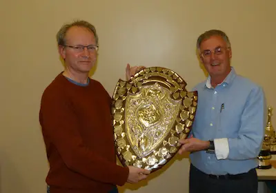 Jerry Humphreys collecting the trophy for winning the 2016/7's Bristol & District League