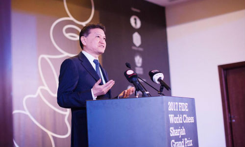 Fide president Kirsan Ilyumzhinov at the grand opening ceremony of the 2017 Fide World Chess Sharjah Grand Prix