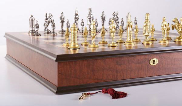 Gothic Chess Set with Cabinet Storage Board