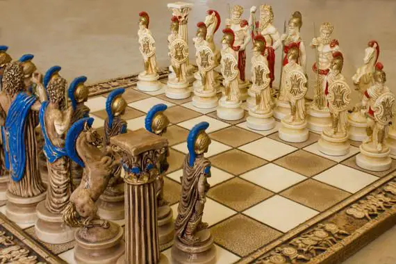 SPARTA Greek Mythology TROJAN WAR Troy vs Spartan Chess Men Set NO BOARD 