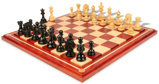 Wellington Staunton Chess Set in Ebony & Boxwood with Maple Solid Wood Chess Board - 4.25" King