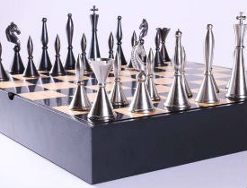 Metal Art Deco Chessmen on Storage Chest