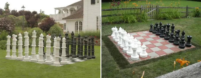 MegaChess Plastic Giant Chess Set in a Backyard