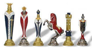 Renaissance Theme Chess Set in Brass & Nickel & Hand Painted