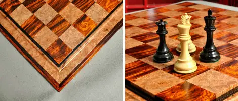 20" LARGE HIGH GLOSS STORAGE CHESS BOARD Walnut & Birdseye Maple Color 20" LARGE HIGH GLOSS STORAGE CHESS BOARD Walnut & Birdseye Maple Color