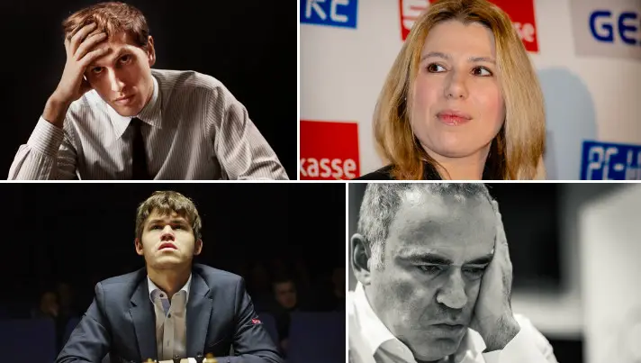Bobby Fischer, Susan Polgar, Garry Kasparov and Magnus Carlsen